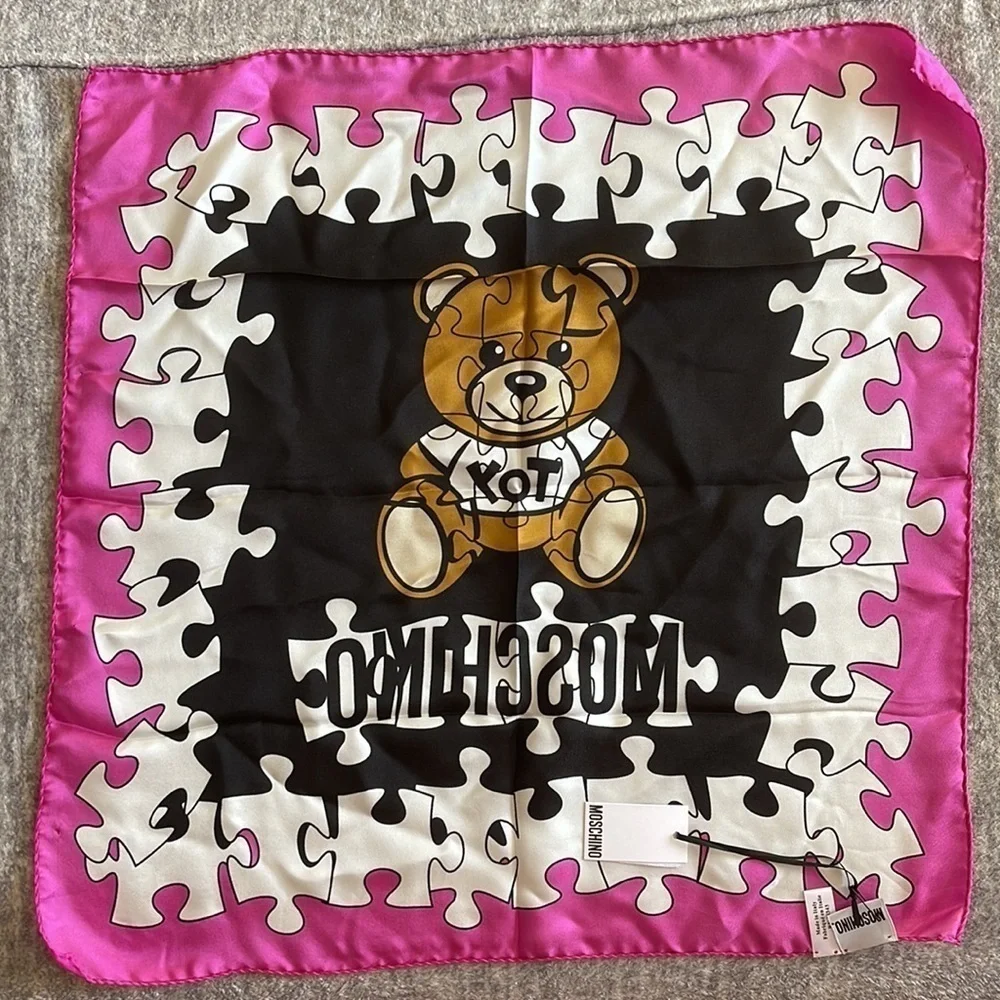 NWT* Moschino 100% Silk Teddy Bear Puzzle Scarf